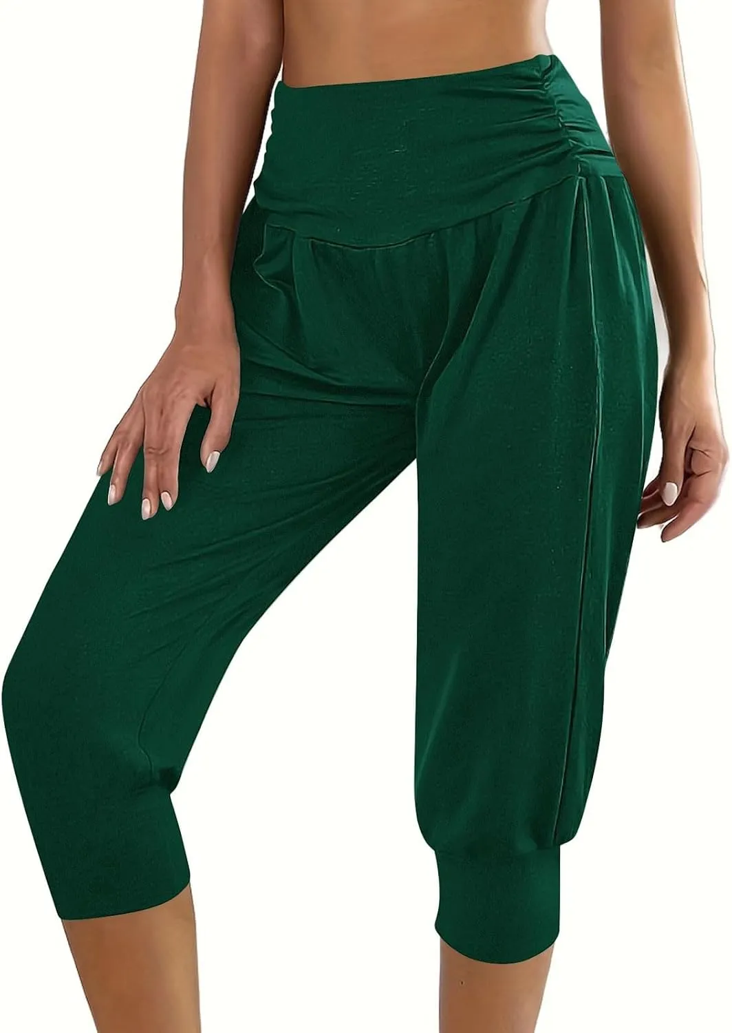 TUNUSKAT Capri Pants for Women Casual Ruched High Waist Cropped Trousers Stretchy Loose Joggers Pants Soft Lounge Sweatpants