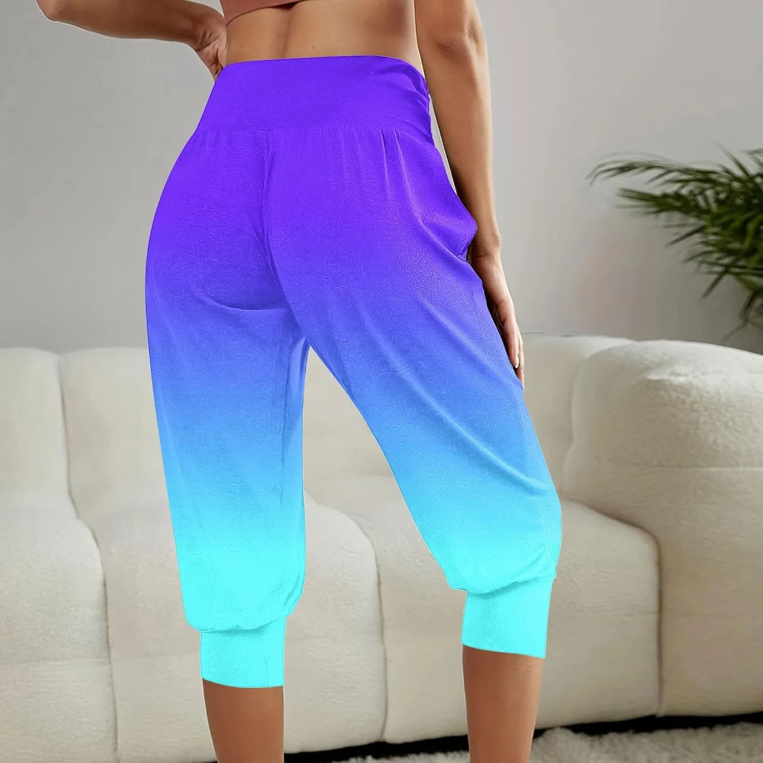 TUNUSKAT Capri Pants for Women Casual Ruched High Waist Cropped Trousers Stretchy Loose Joggers Pants Soft Lounge Sweatpants