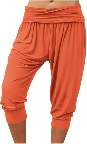 TUNUSKAT Capri Pants for Women Casual Ruched High Waist Cropped Trousers Stretchy Loose Joggers Pants Soft Lounge Sweatpants