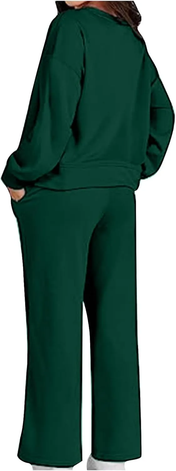 Two Piece Outfits For Women Sweatsuit Long Sleeve Sweatshirt And Wide Leg Sweatpant Lounge Set Matching Tracksuit