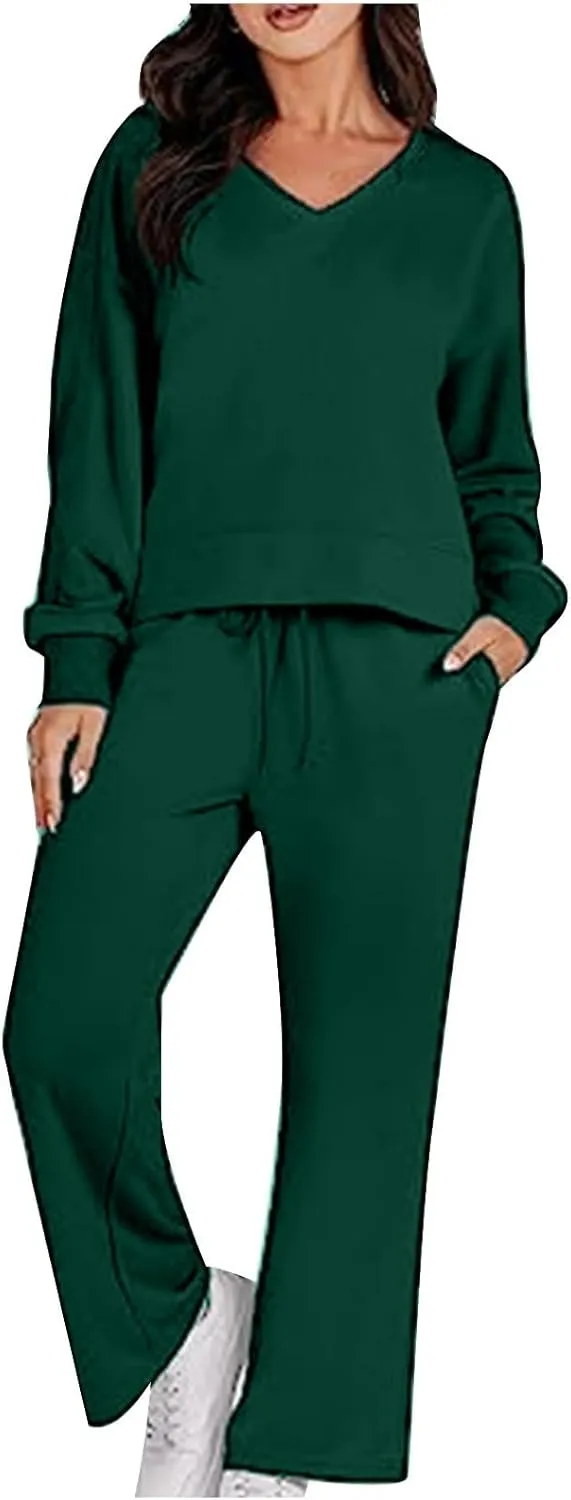 Two Piece Outfits For Women Sweatsuit Long Sleeve Sweatshirt And Wide Leg Sweatpant Lounge Set Matching Tracksuit