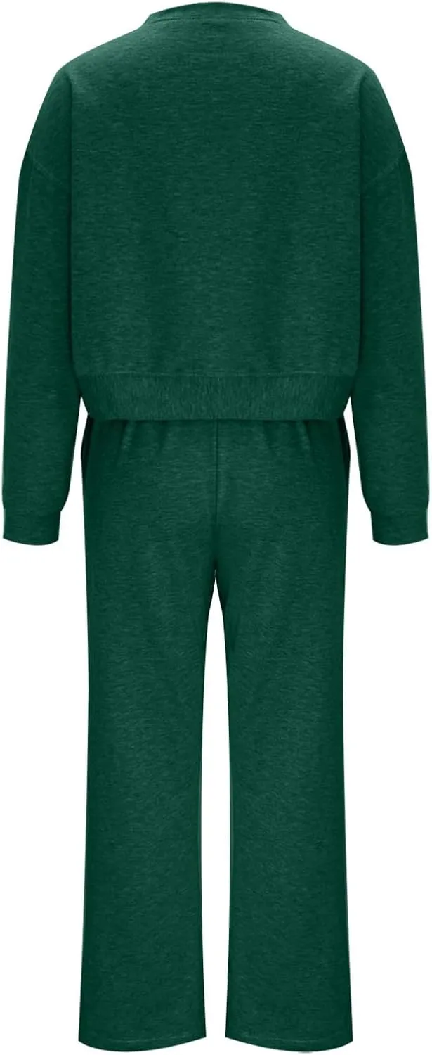 Two Piece Outfits For Women Sweatsuit Long Sleeve Sweatshirt And Wide Leg Sweatpant Lounge Set Matching Tracksuit