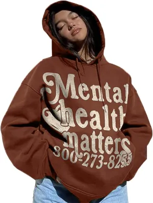 Unisex Y2k Grunge Hoodies Mental Health Print Casual Streetwear Hoodies Gothic Retro Y2k Harajuku Women Men Hoodies