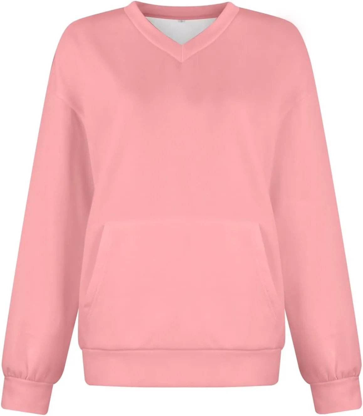 V Neck Sweatshirt Women Fleece Linen Cute Sweatshirts No Hood Comfy Oversized Hoodie with Pockets Winter Sweaters