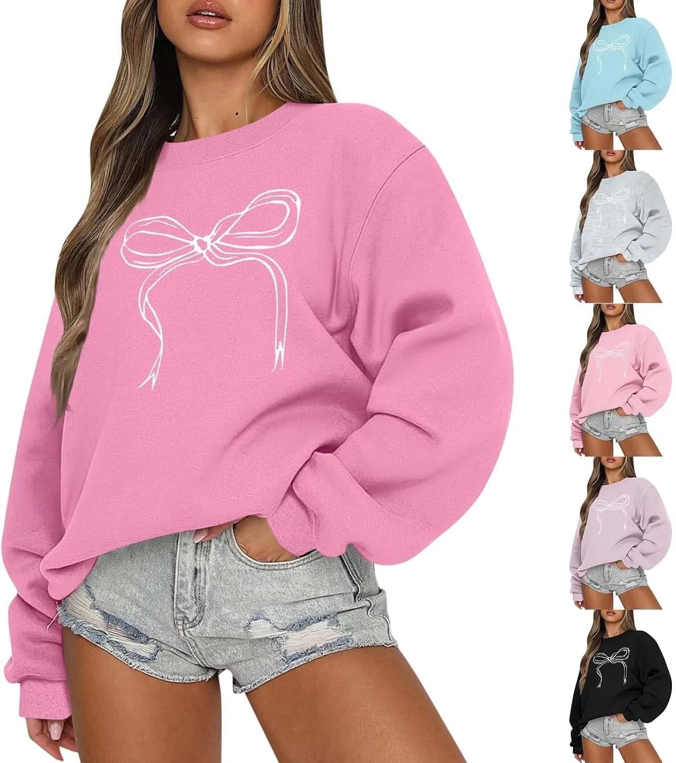 Valentines Sweatshirts for Women Crewneck Comfy Cute Oversized Sweatshirt Baggy Drop Shoulder Cotton Fleece Pullover