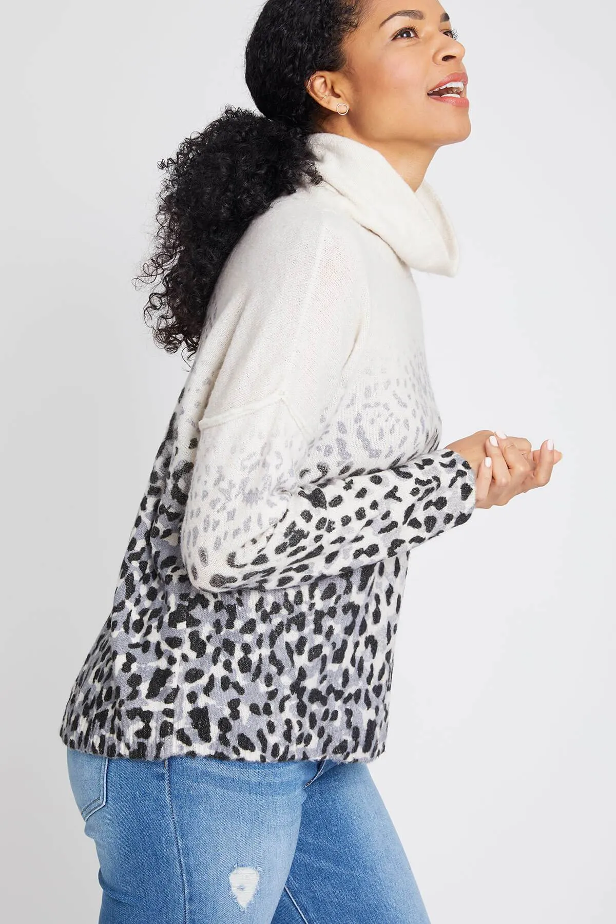 Vintage Havana Faded Leopard Cowl Neck Sweater