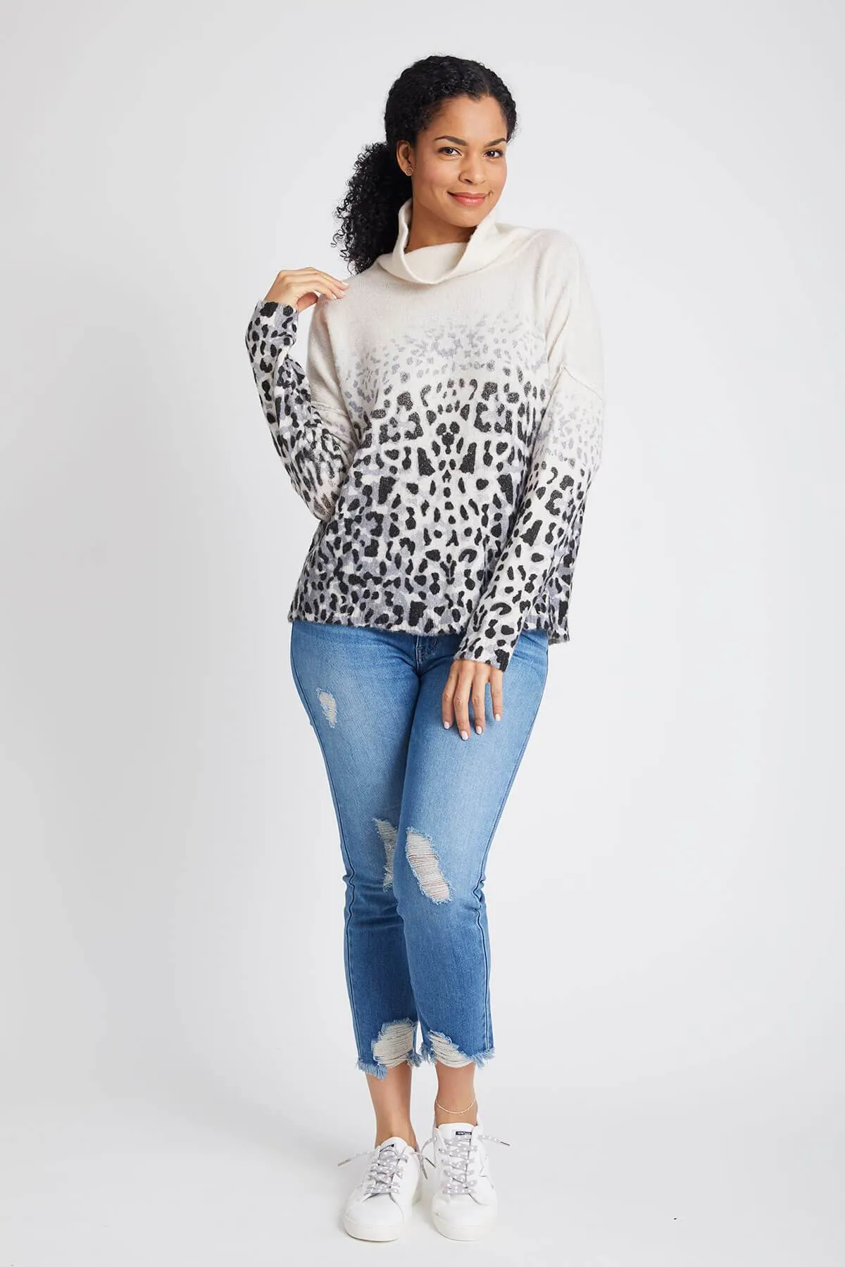 Vintage Havana Faded Leopard Cowl Neck Sweater