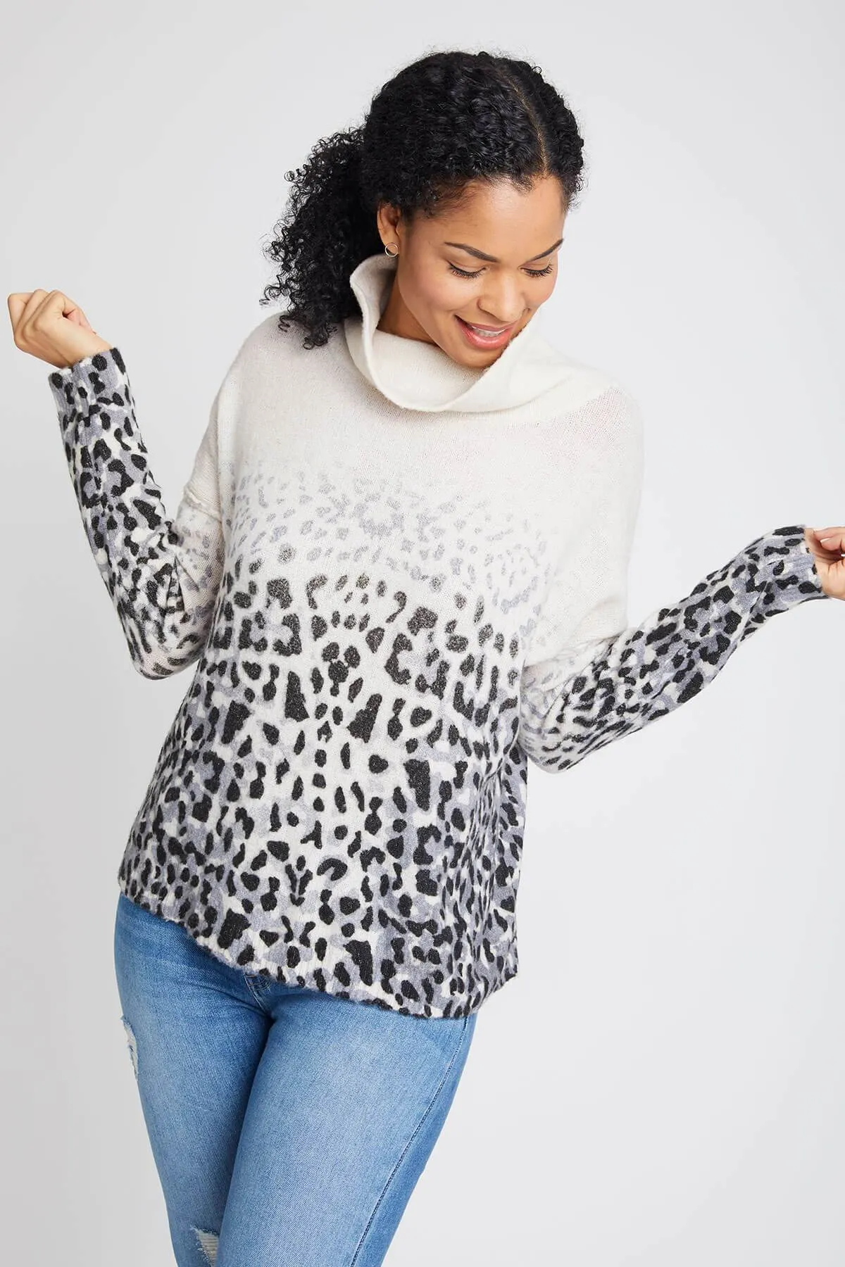 Vintage Havana Faded Leopard Cowl Neck Sweater