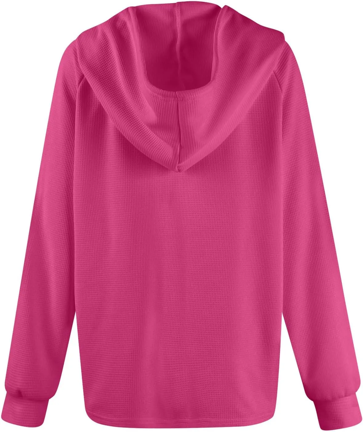 Waffle Knit Hooded Tops for Women Fall Trendy Button V Neck Pullover Sweatshirt Casual Long Sleeve Drawstring Hoodies