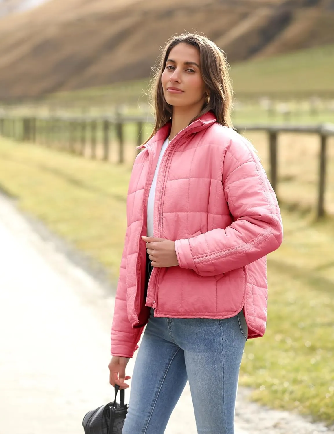 Watashi Women's Packable Puffer Jacket Long Sleeve Full Zip Lightweight Quilted Coat