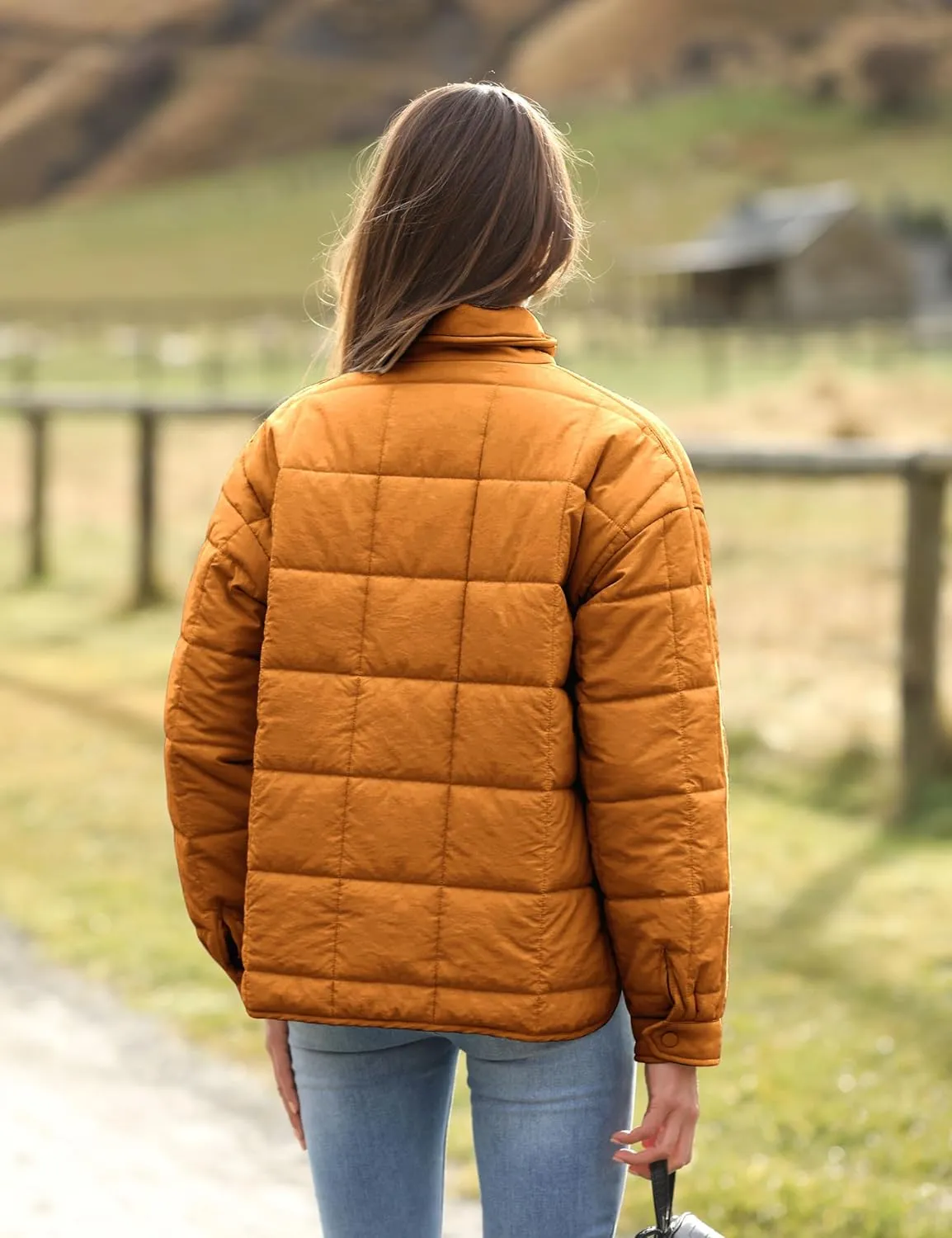 Watashi Women's Packable Puffer Jacket Long Sleeve Full Zip Lightweight Quilted Coat
