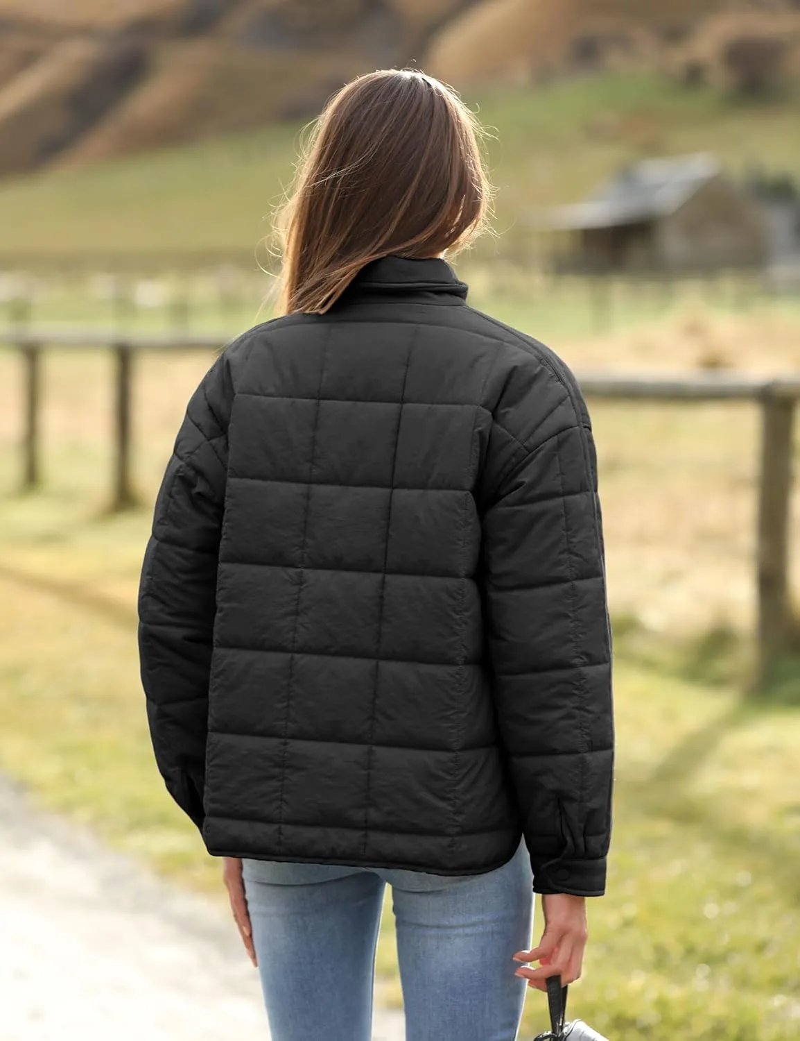 Watashi Women's Packable Puffer Jacket Long Sleeve Full Zip Lightweight Quilted Coat