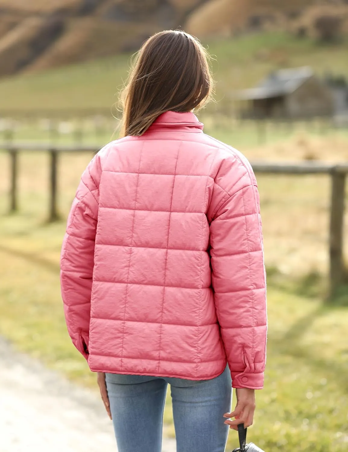 Watashi Women's Packable Puffer Jacket Long Sleeve Full Zip Lightweight Quilted Coat