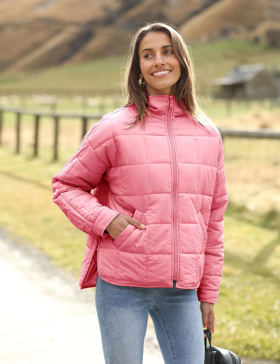 Watashi Women's Packable Puffer Jacket Long Sleeve Full Zip Lightweight Quilted Coat