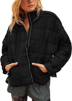 Watashi Women's Packable Puffer Jacket Long Sleeve Full Zip Lightweight Quilted Coat