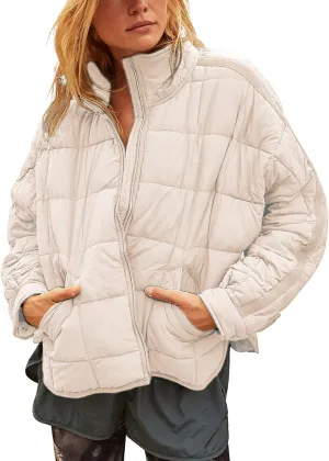 Watashi Women's Packable Puffer Jacket Long Sleeve Full Zip Lightweight Quilted Coat