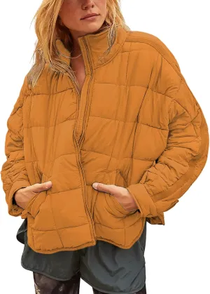 Watashi Women's Packable Puffer Jacket Long Sleeve Full Zip Lightweight Quilted Coat