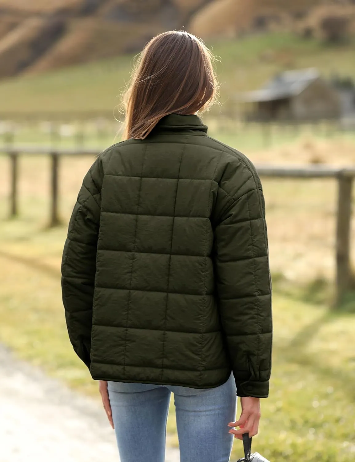 Watashi Women's Packable Puffer Jacket Long Sleeve Full Zip Lightweight Quilted Coat