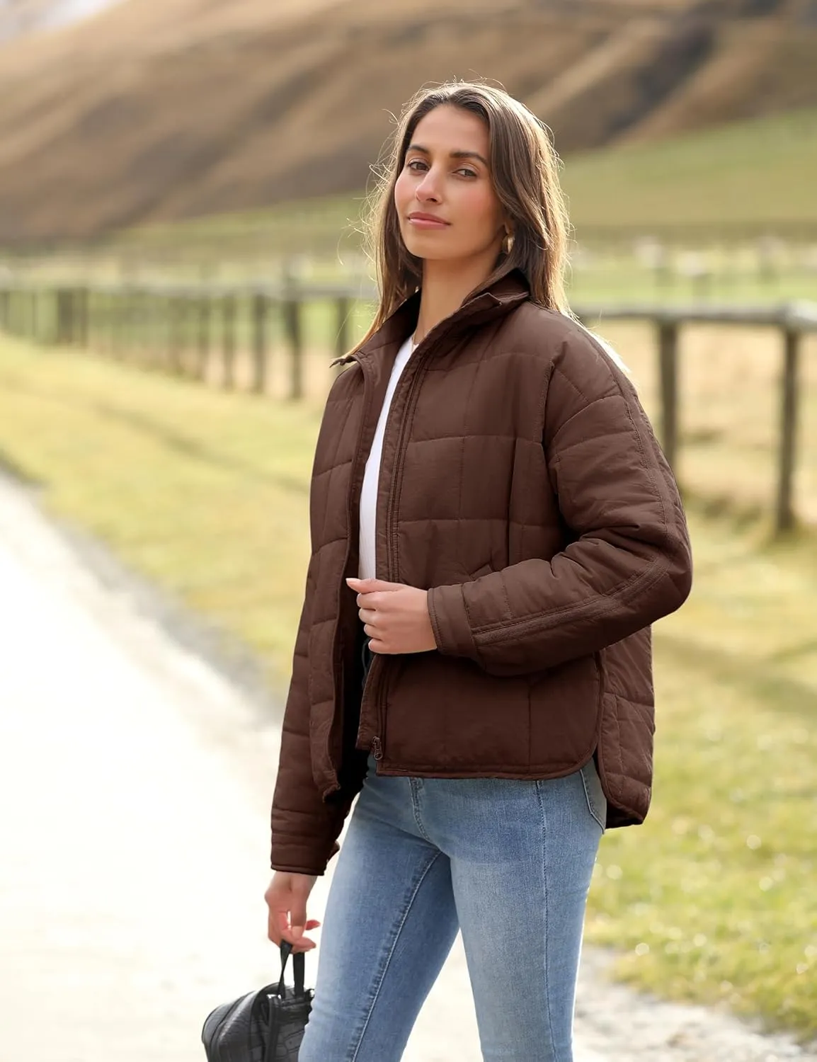 Watashi Women's Packable Puffer Jacket Long Sleeve Full Zip Lightweight Quilted Coat