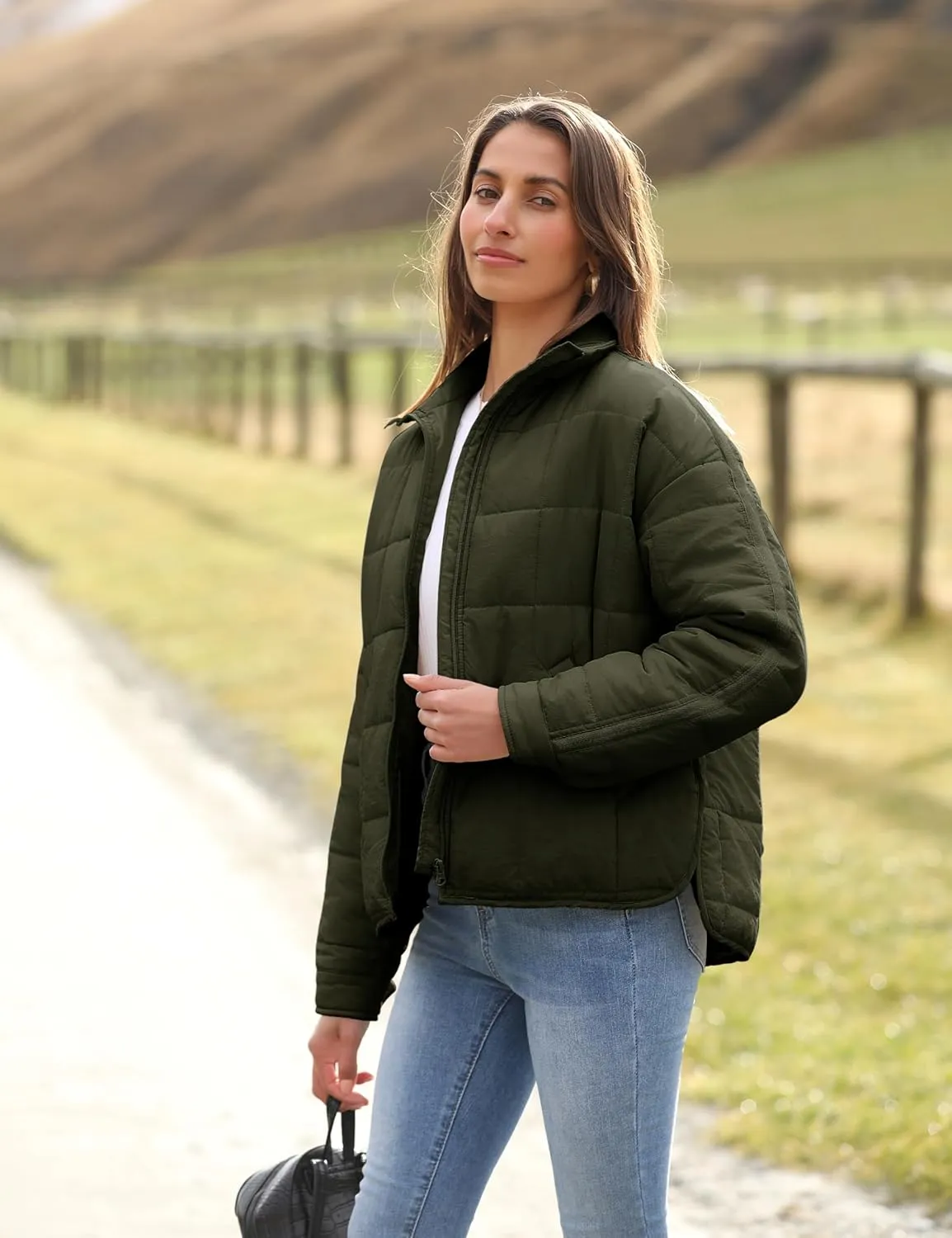 Watashi Women's Packable Puffer Jacket Long Sleeve Full Zip Lightweight Quilted Coat