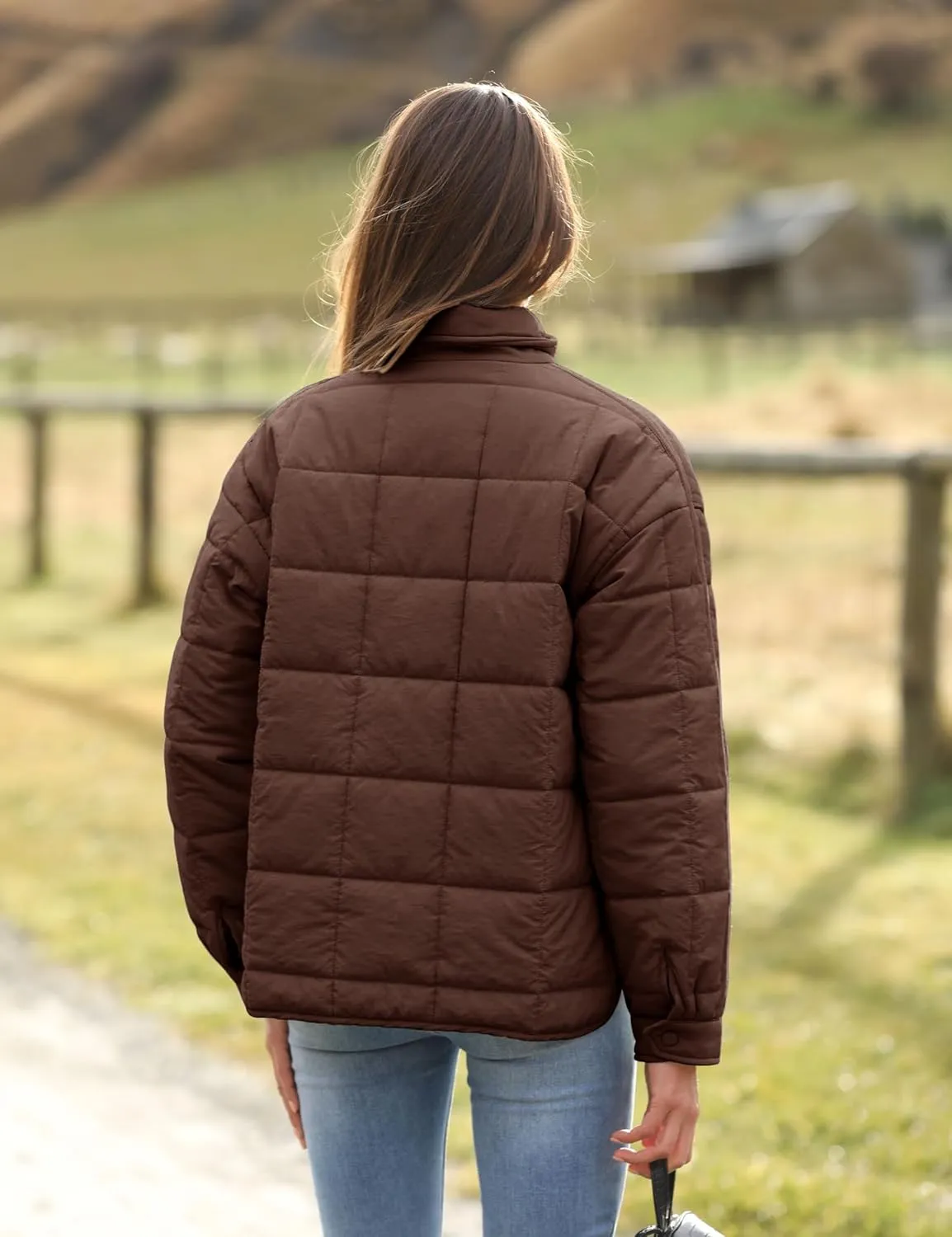 Watashi Women's Packable Puffer Jacket Long Sleeve Full Zip Lightweight Quilted Coat
