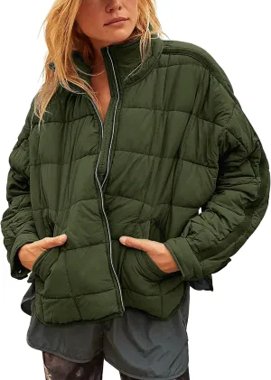 Watashi Women's Packable Puffer Jacket Long Sleeve Full Zip Lightweight Quilted Coat