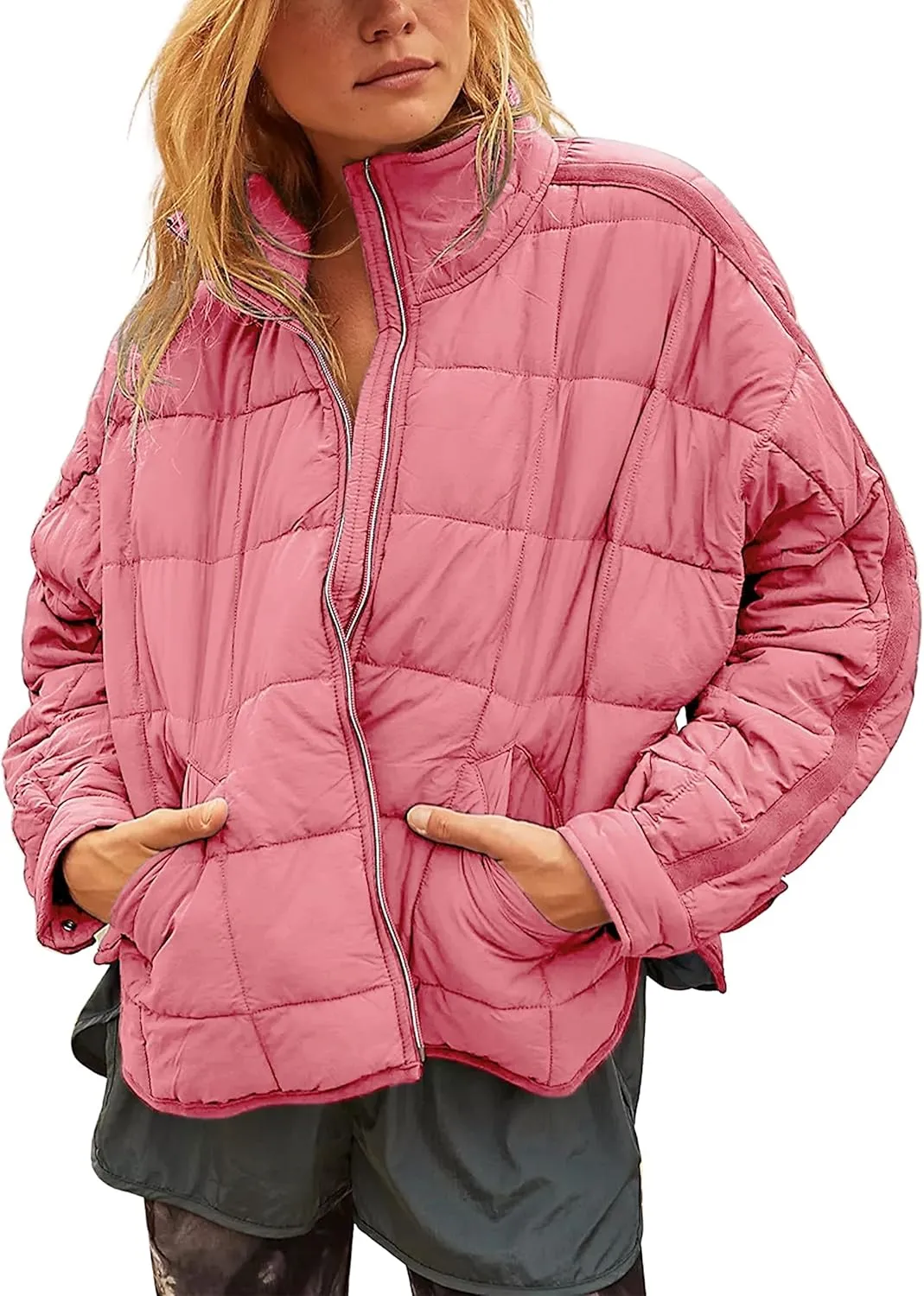 Watashi Women's Packable Puffer Jacket Long Sleeve Full Zip Lightweight Quilted Coat