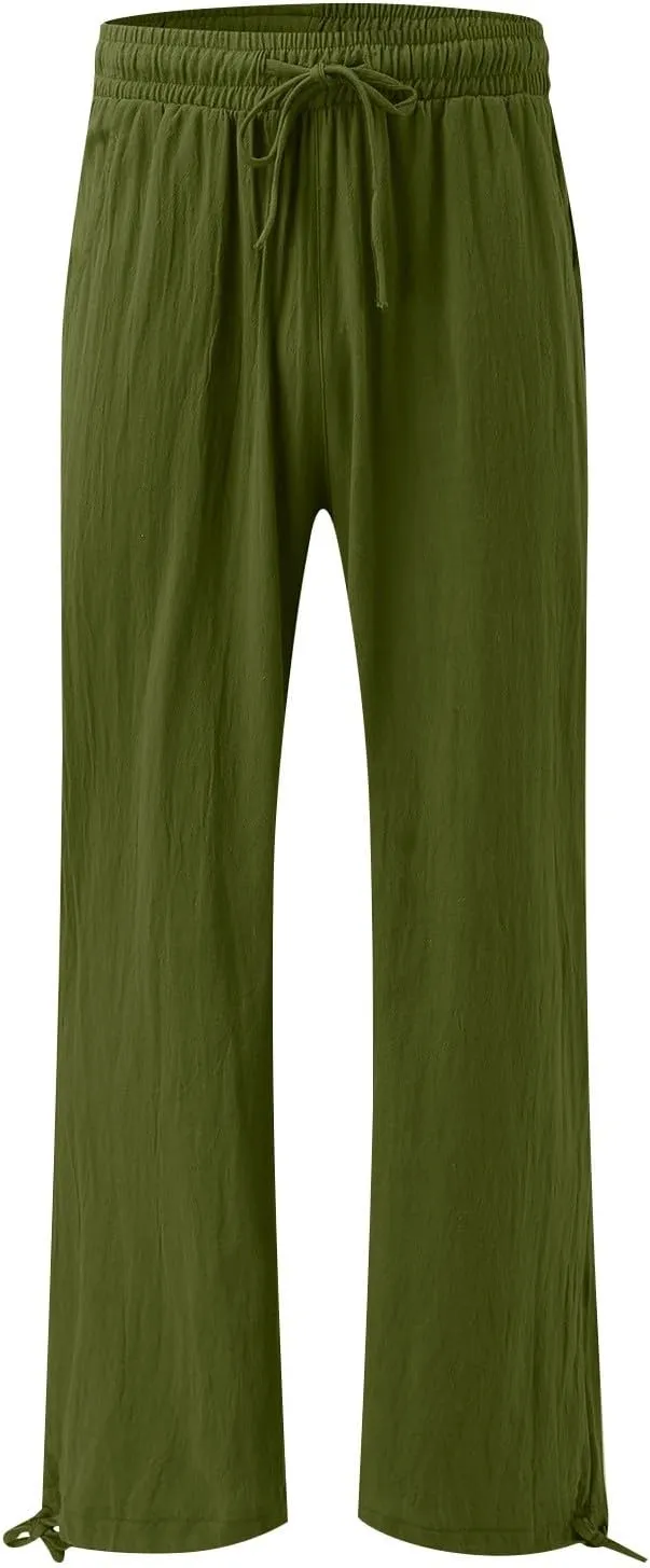 Wide Leg Linen Pants for Women Summer Palazzo Pants Casual Loose High Waist Trousers Loose Flowy Pants Plus Size