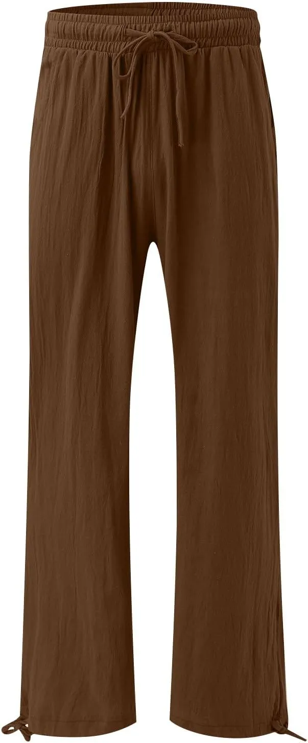 Wide Leg Linen Pants for Women Summer Palazzo Pants Casual Loose High Waist Trousers Loose Flowy Pants Plus Size