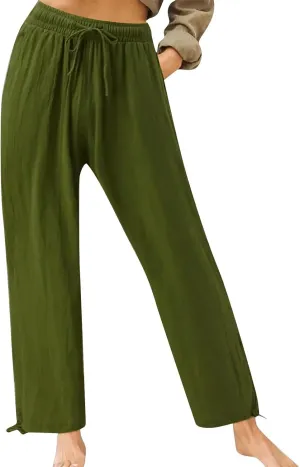 Wide Leg Linen Pants for Women Summer Palazzo Pants Casual Loose High Waist Trousers Loose Flowy Pants Plus Size