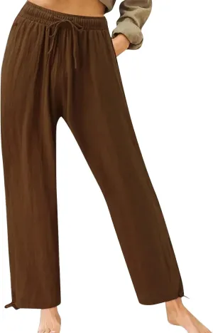 Wide Leg Linen Pants for Women Summer Palazzo Pants Casual Loose High Waist Trousers Loose Flowy Pants Plus Size