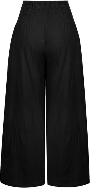 Wide Leg Pants for Women Summer Palazzos Cotton Linen Smocked Beach Vacation Pants High Waisted Elegant Flowy Trousers