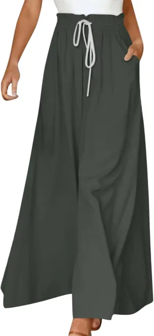 Wide Leg Pants Woman High Waisted Floral Boho Beach Casual Pants Cute Summer Flowy Palazzo Culottes with Pockets