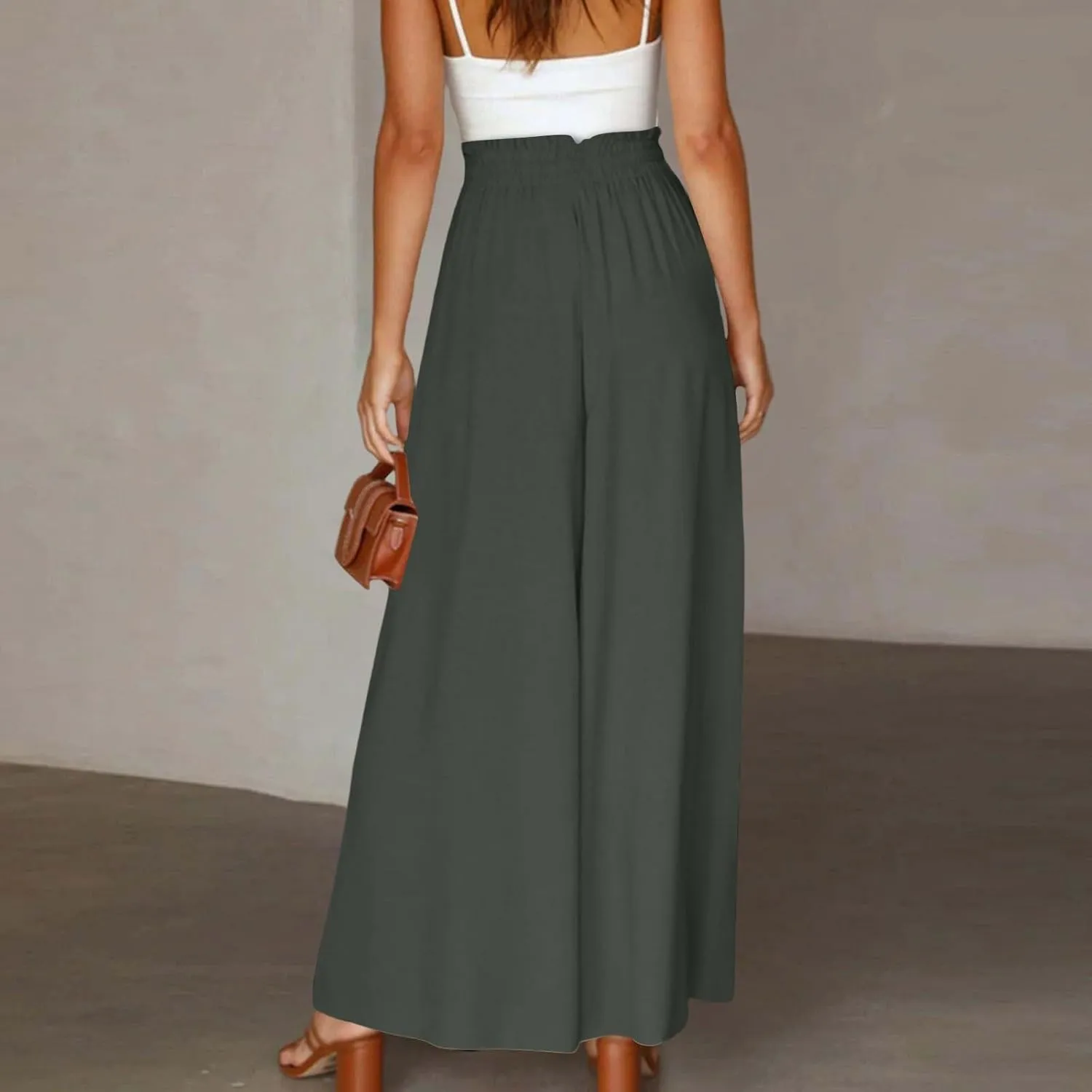 Wide Leg Pants Woman High Waisted Floral Boho Beach Casual Pants Cute Summer Flowy Palazzo Culottes with Pockets