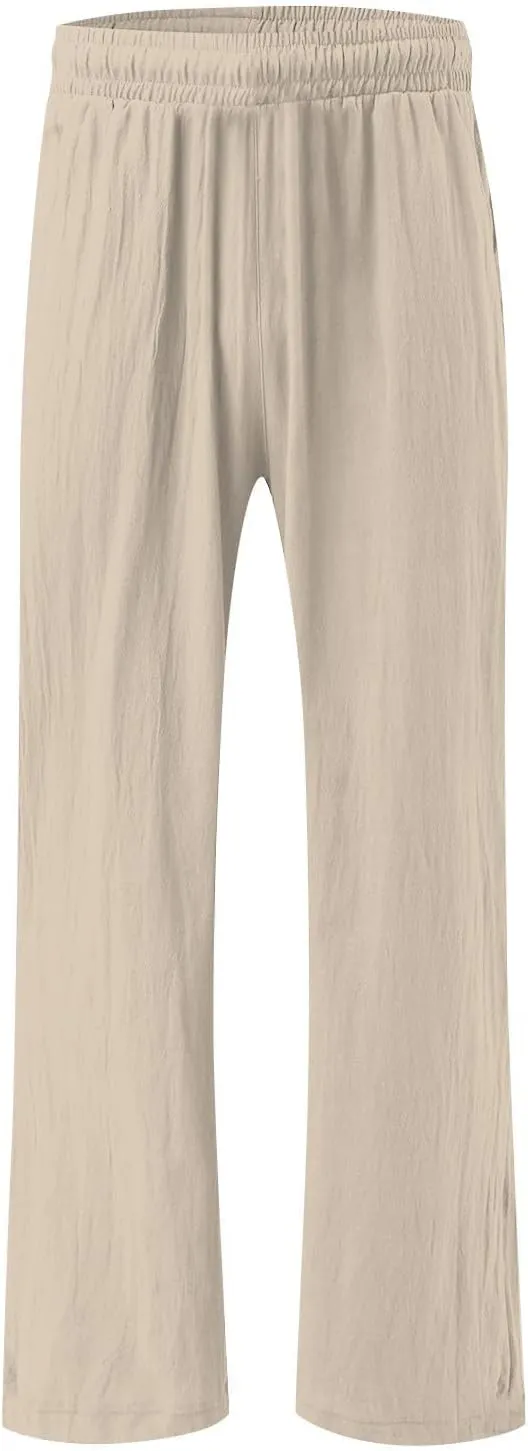 Wide Leg Pants Woman Linen High Waisted Solid Flowy Casual Baggy Drawstring Palazzo Trousers Pants with Pockets