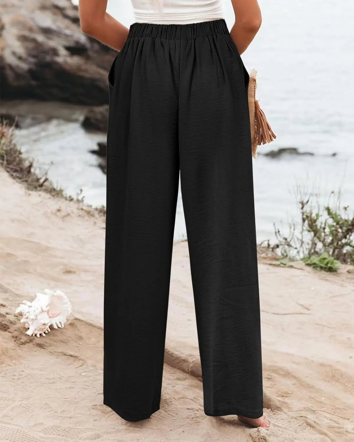 Wide Leg Trousers Pants for Women High Elastic Waisted in The Back Business Work Button Long Casual Pants Palazzo Plus