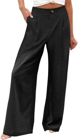 Wide Leg Trousers Pants for Women High Elastic Waisted in The Back Business Work Button Long Casual Pants Palazzo Plus