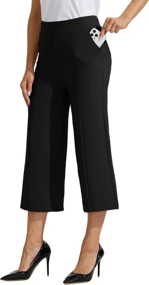 Willit Women's Capri Pants Dress Yoga Pants Wide Leg Business Casual Capris Work Slacks Stretch High Waisted 21"