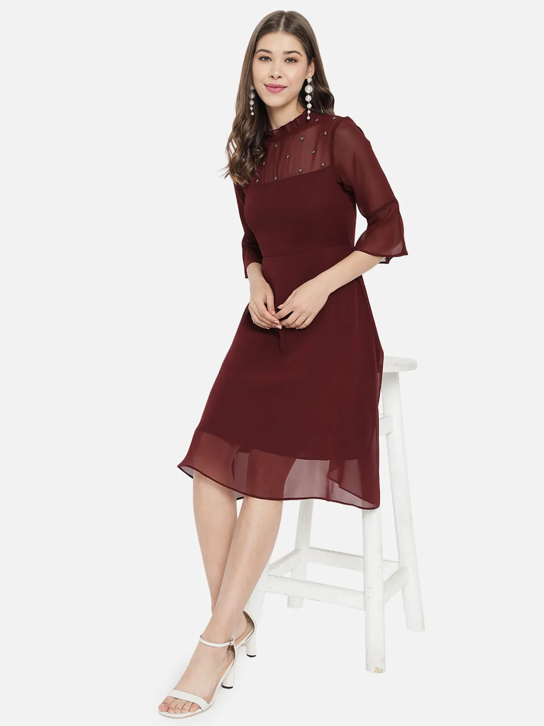 Women Brown Fit and Flared Dress
