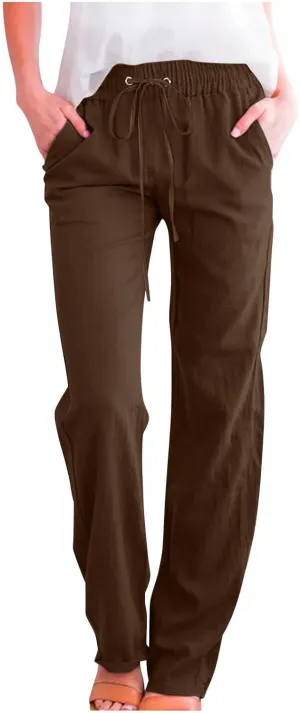 Women Casual Linen Pants Lightweight Drawstring Elastic Waist Spring Summer Beach Slacks Trendy Comfy Trousers Clothes