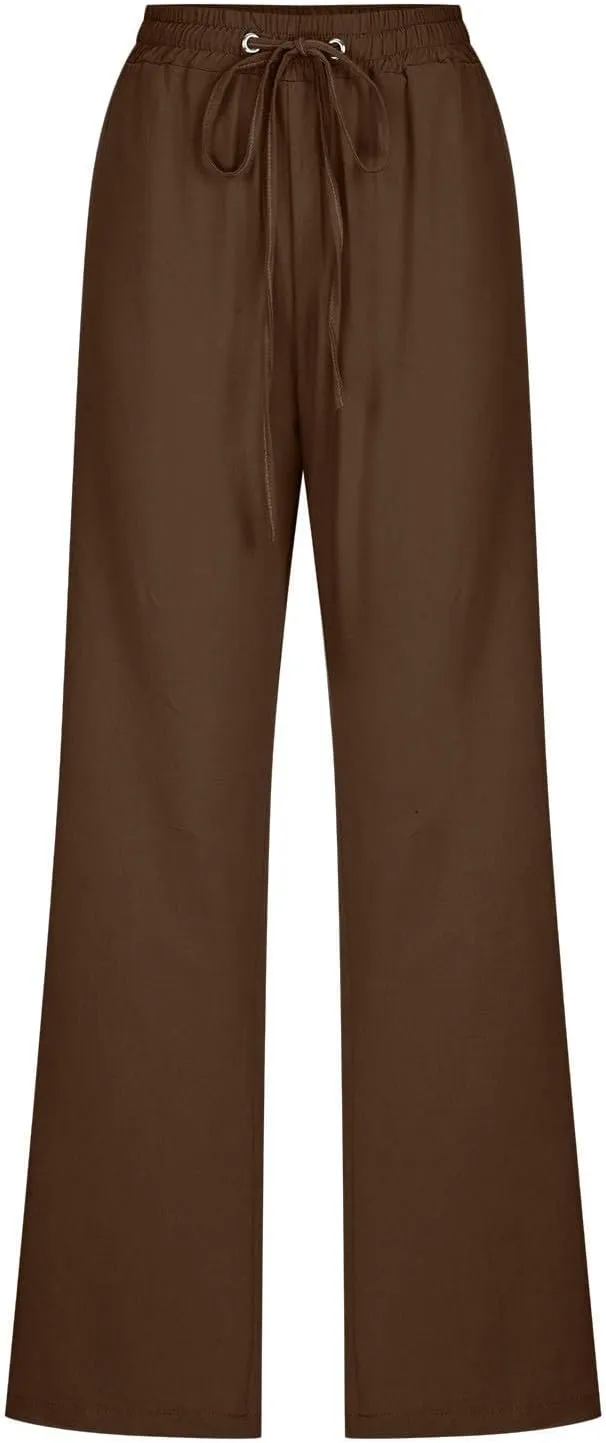 Women Casual Linen Pants Lightweight Drawstring Elastic Waist Spring Summer Beach Slacks Trendy Comfy Trousers Clothes