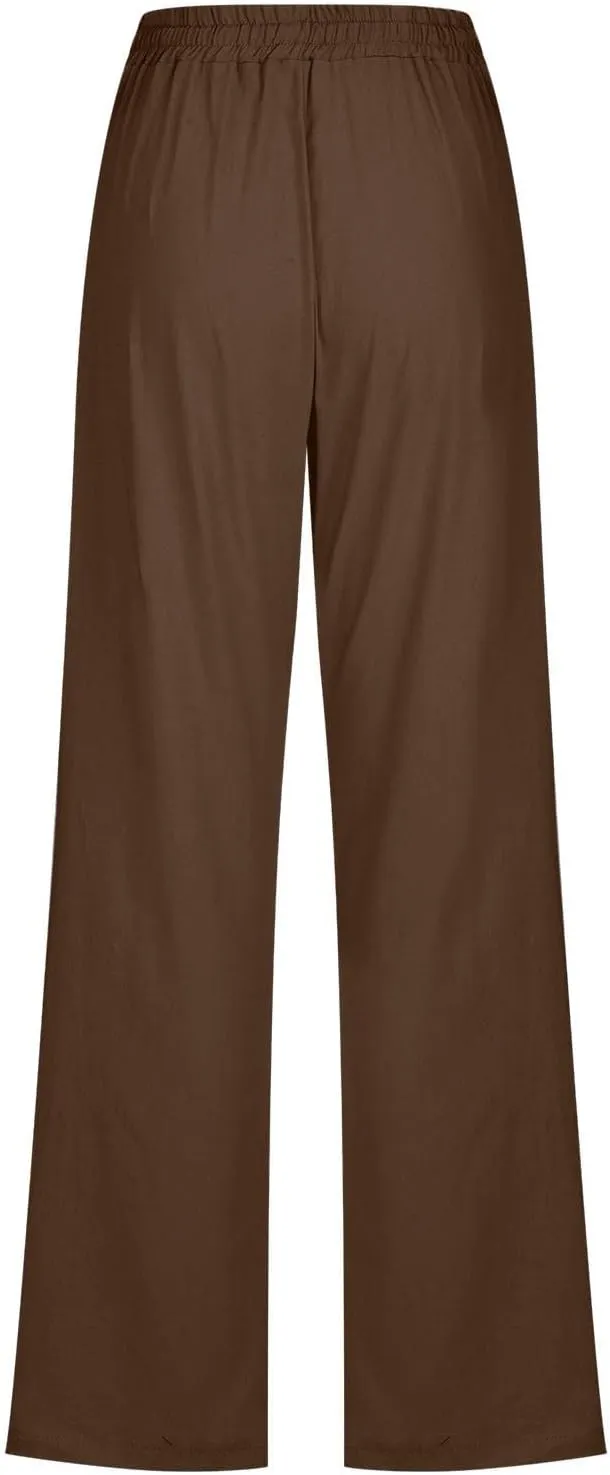 Women Casual Linen Pants Lightweight Drawstring Elastic Waist Spring Summer Beach Slacks Trendy Comfy Trousers Clothes