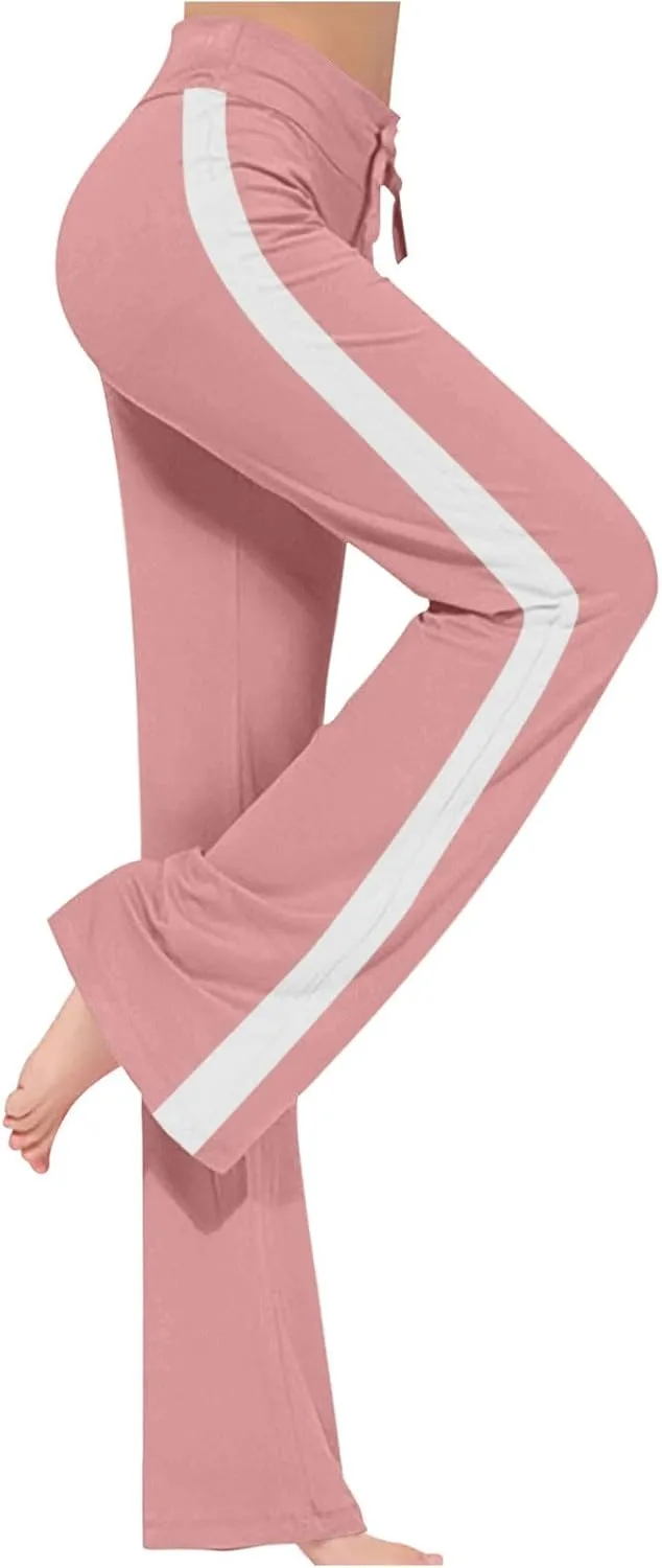 Women Comfy Soft Modal Pajama Pants Wide Leg Drawstring High Waist Stretchy Yoga Trouser Striped Casual Lounge Pant