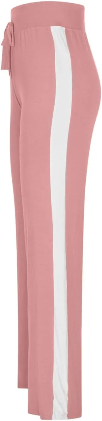 Women Comfy Soft Modal Pajama Pants Wide Leg Drawstring High Waist Stretchy Yoga Trouser Striped Casual Lounge Pant