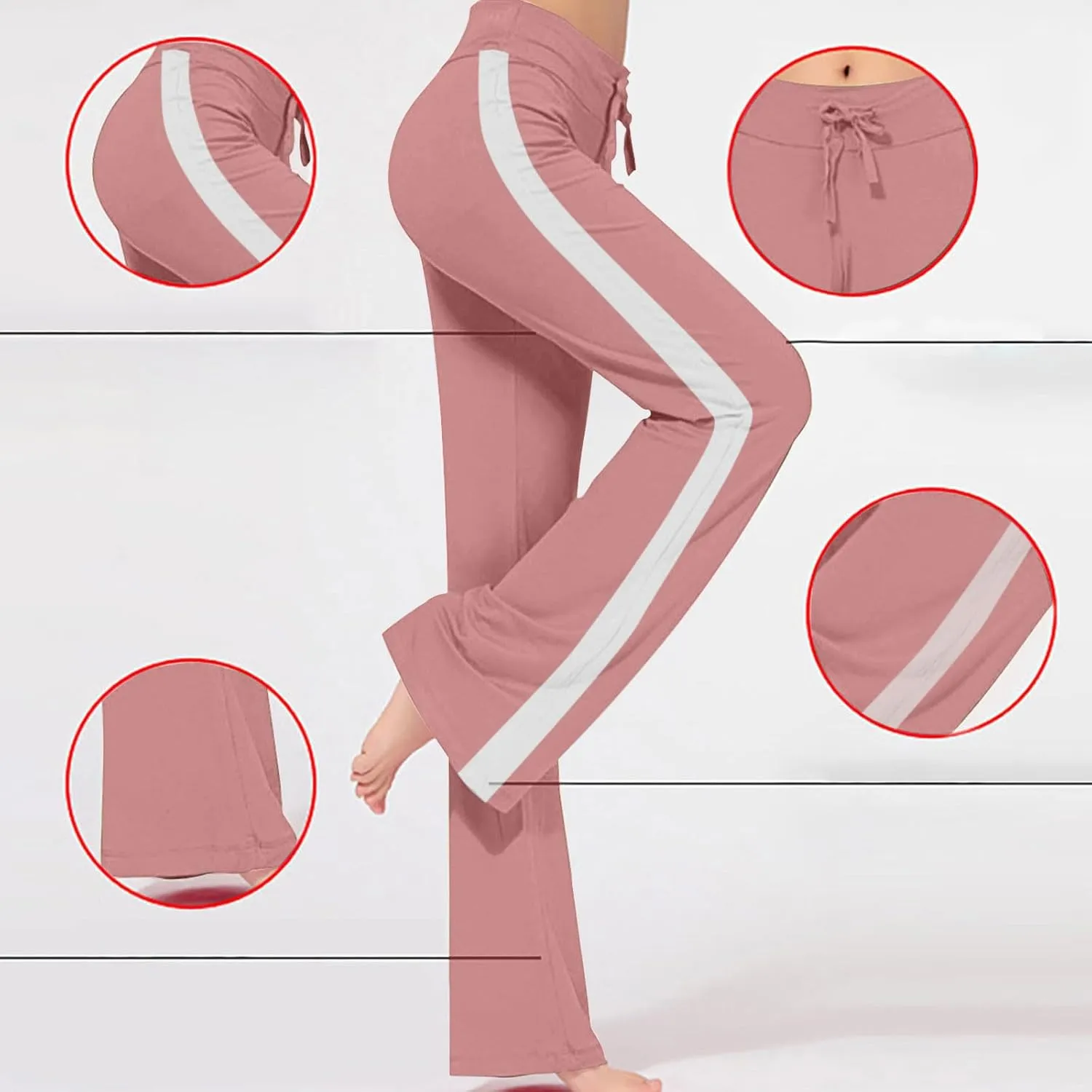 Women Comfy Soft Modal Pajama Pants Wide Leg Drawstring High Waist Stretchy Yoga Trouser Striped Casual Lounge Pant