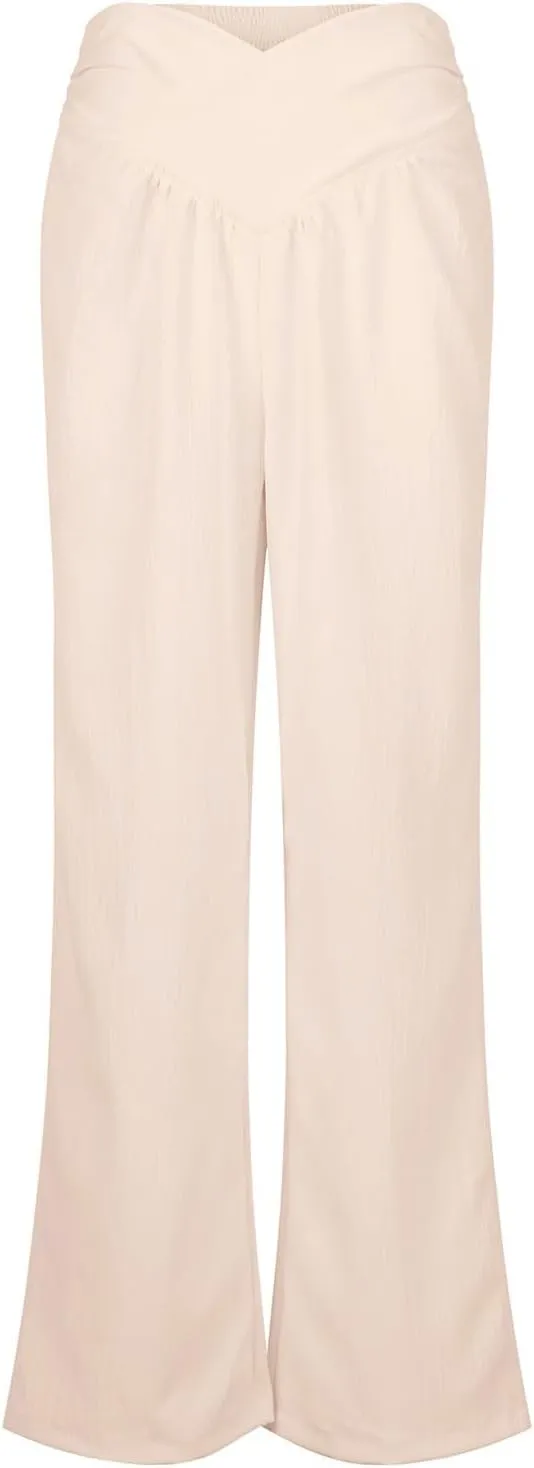 Women Culottes Wide Leg Pants Wide Leg Palazzo Linen Drawstring Cropped Trousers Elastic Waist Casual Pants Pockets