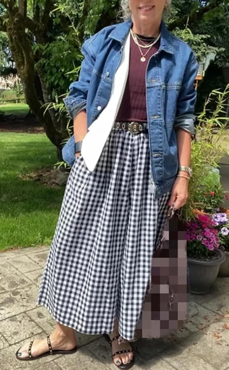 Women Gingham Wide Leg Pants Plaid Capris Palazzo Pants Elastic Waist Cropped Baggy Trousers Flowy Culottes Pants