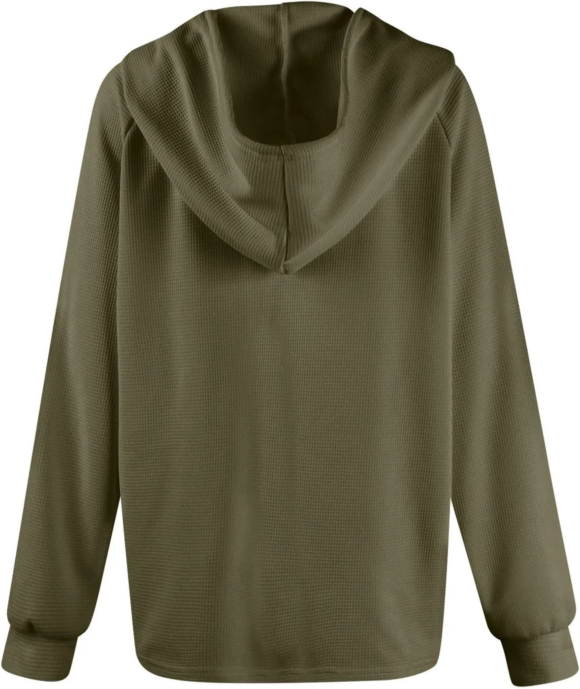 Women Hoodies Waffle Knit Drawstring Button V Neck Oversized Hoodies Pullover Fall Fashion Lightweight Tunic Hoodies