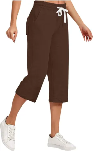 Women Linen Pants 2025 Casual Loose High Waist Trousers Drawstring Wide Leg Cropped Palazzo Beach Pants Summer Outfit