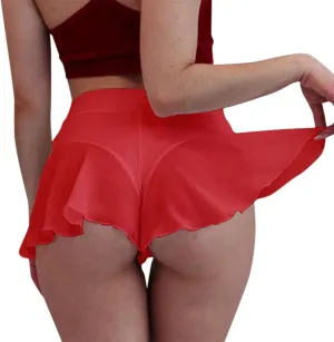 Women Sexy Pleated Mini Skirts Elastic Waisted Shorts Ruffled Flowy Lingerie Culottes Underpants Yoga Skorts Underwear